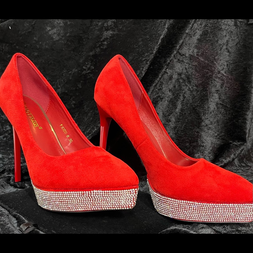 Suede and Rhinestone pump